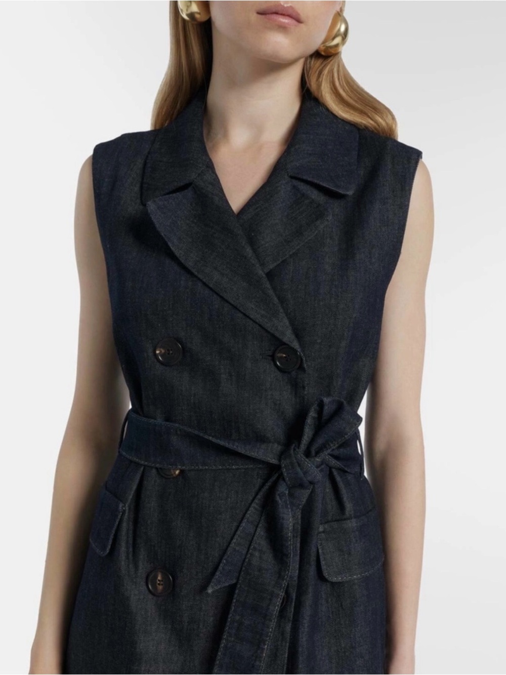 MaxMara Sleeveless Dark Denim Wrap Dress
